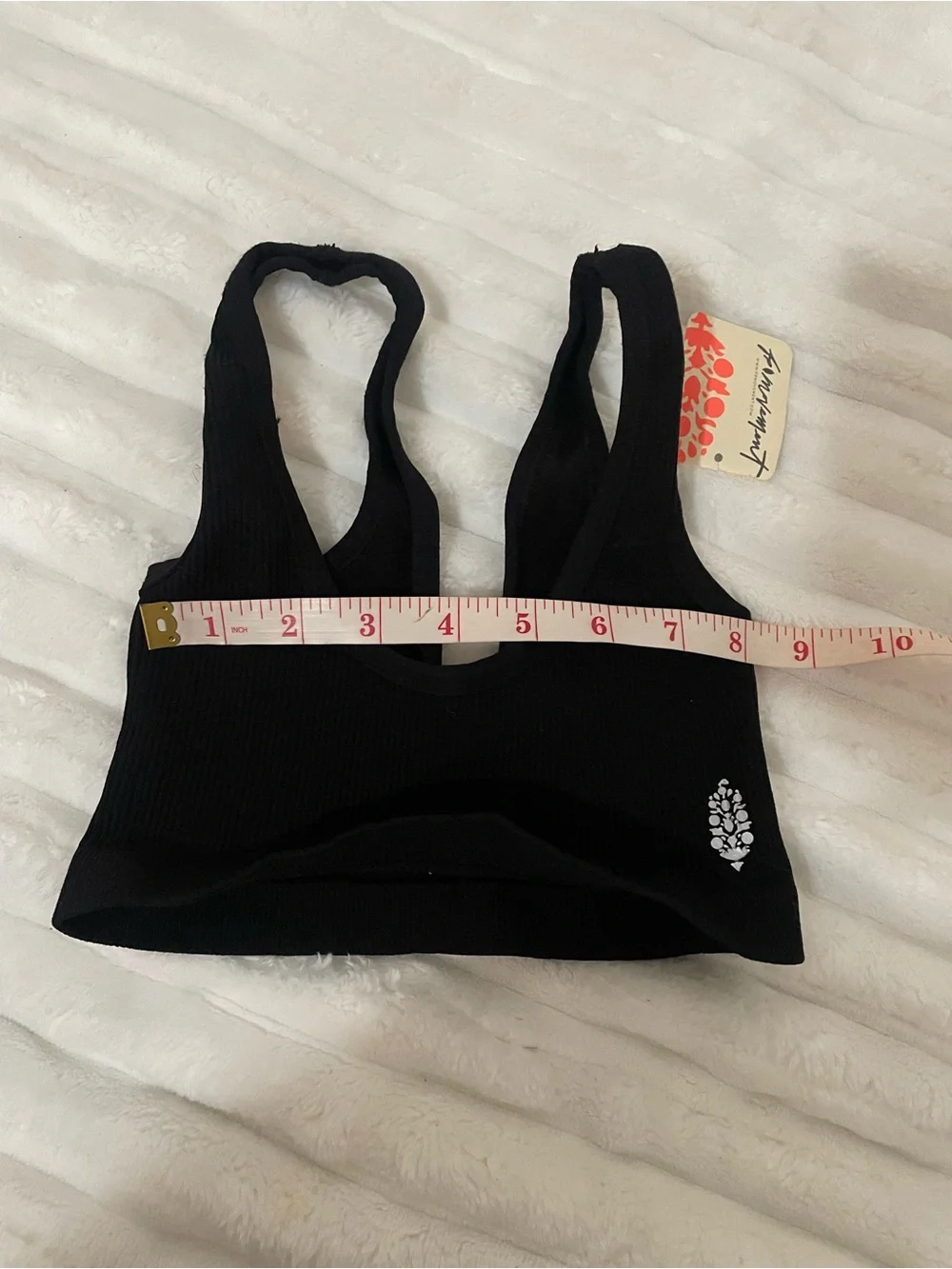 Free People Black Ribbed Seamless Sports Bra with White Logo